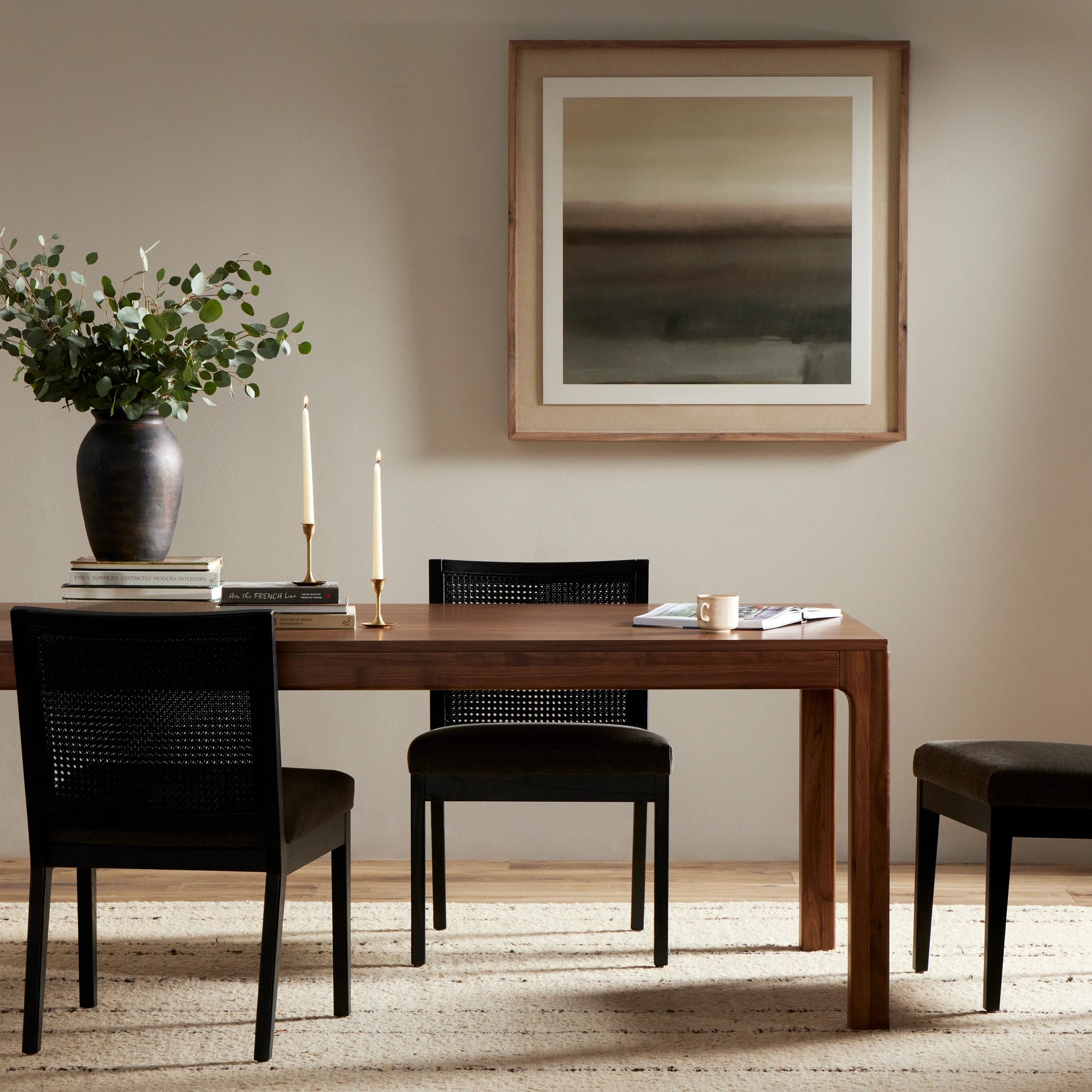 Arturo Dining Table by Four Hands in natural walnut. Made from walnut veneer, solid walnut in a modern style.