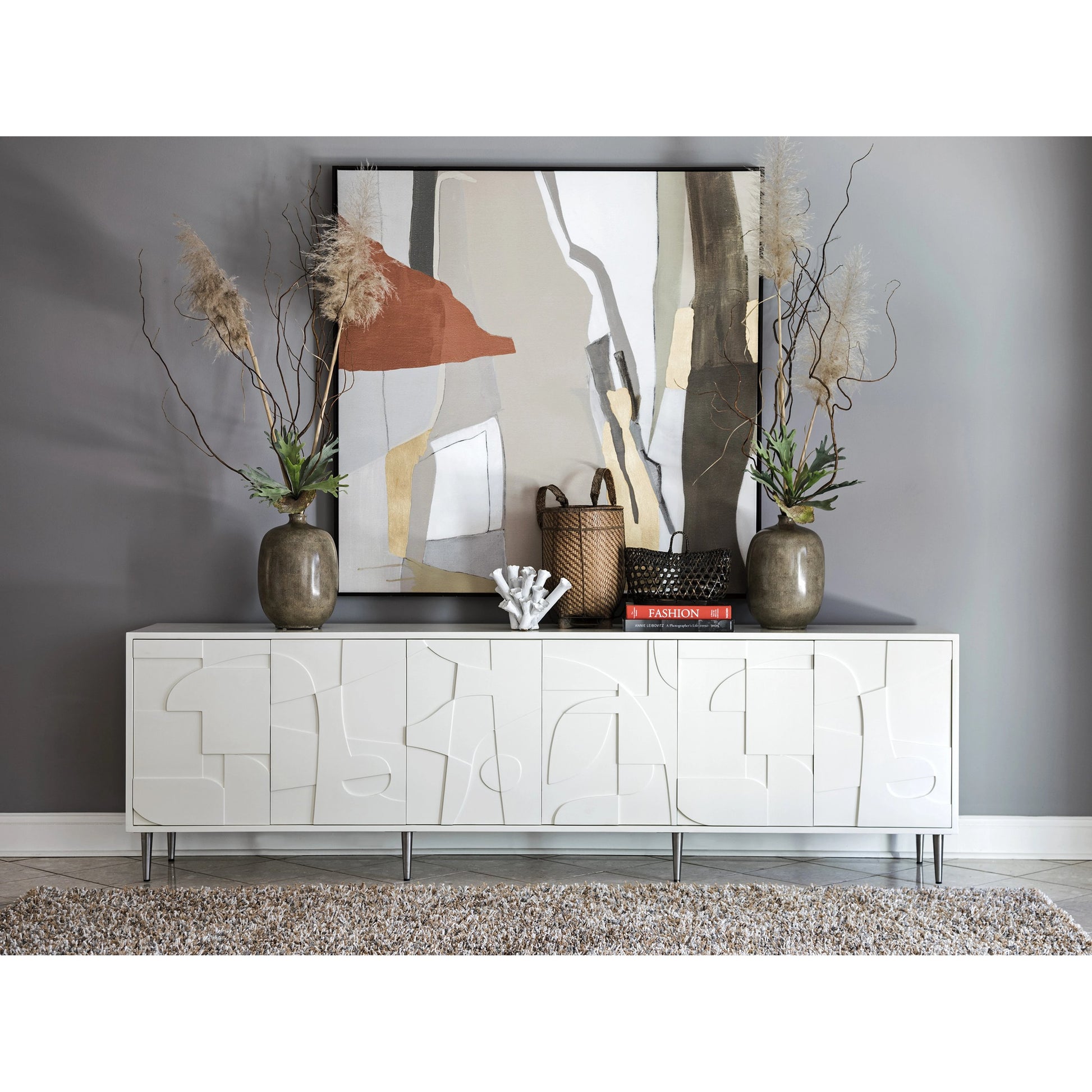 Bardo Long Media Console by Artistica Home in matte white. Made from unique in a modern style.