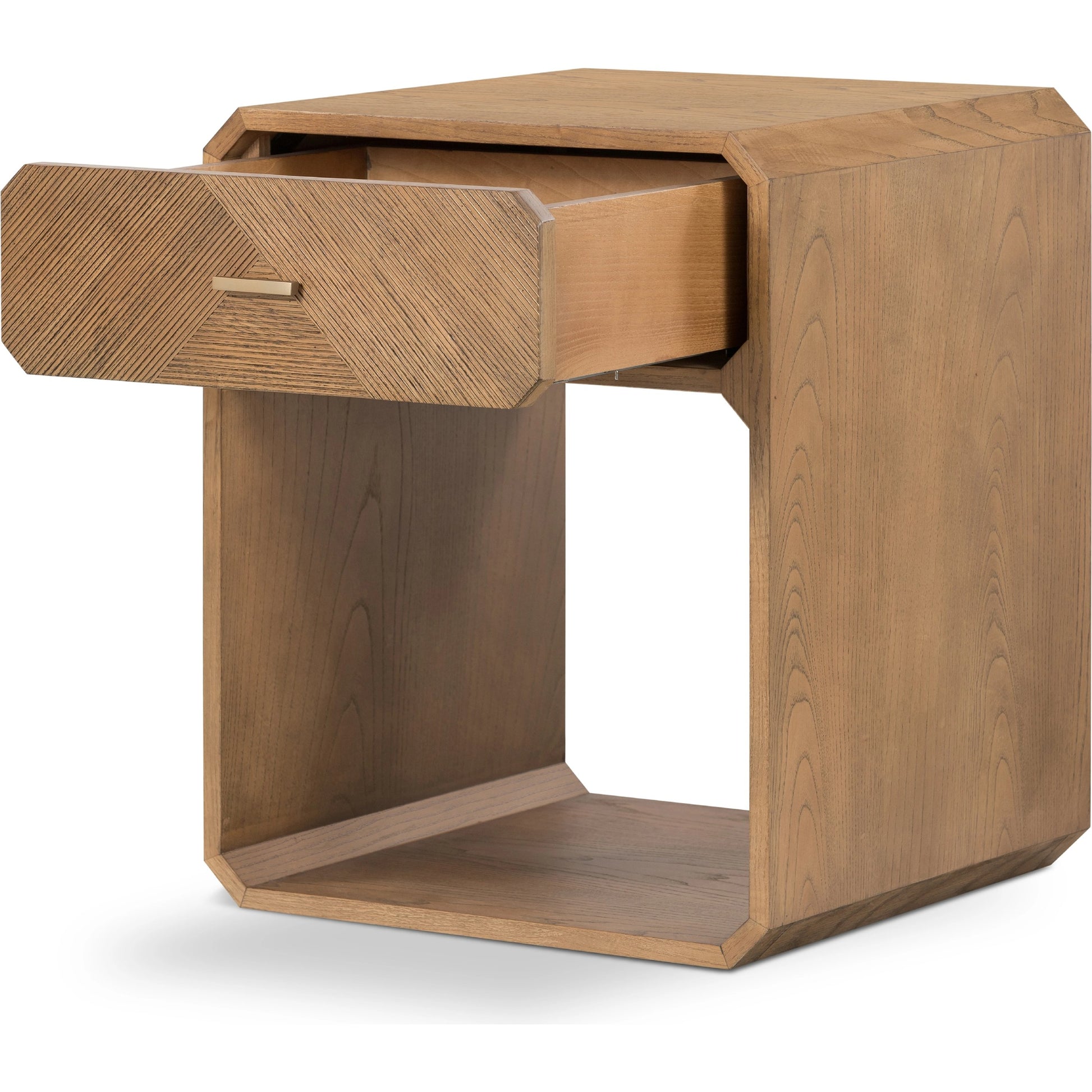 Caspian Nightstand by Four Hands. Made from ash veneer, resawn, iron in a eclectic & global style.
