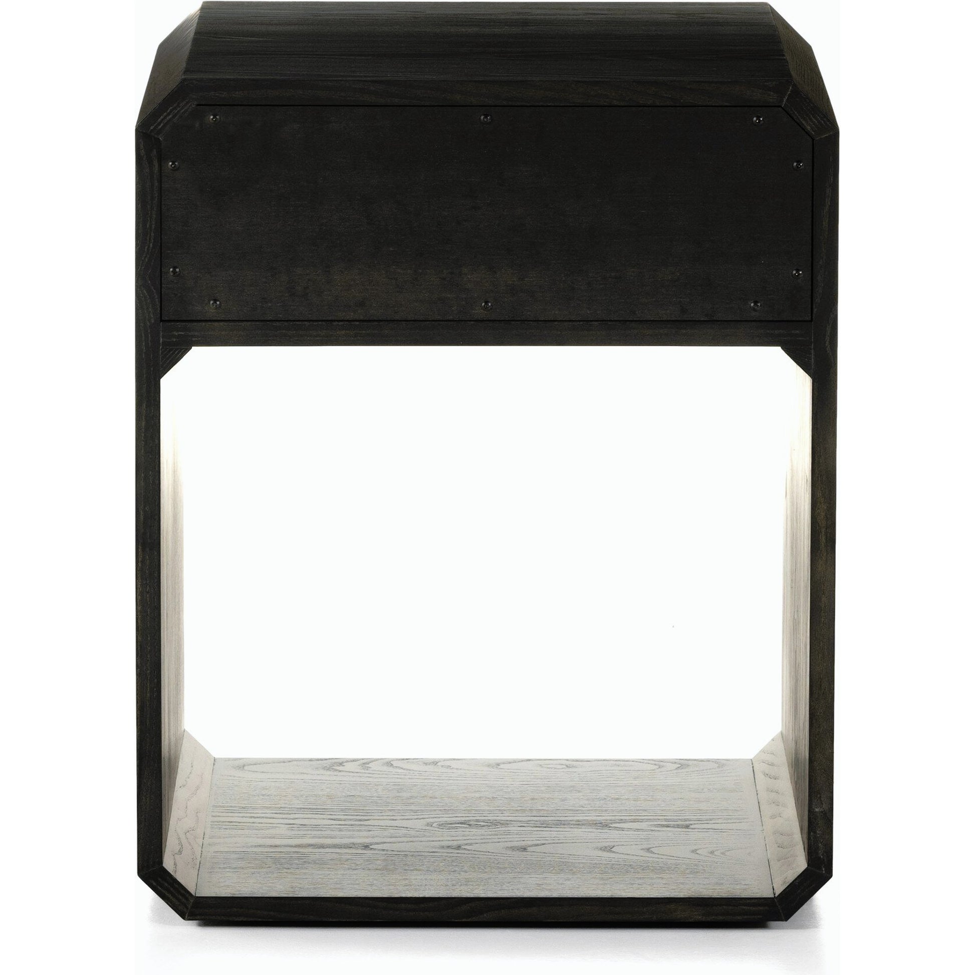 Caspian Nightstand by Four Hands. Made from ash veneer, resawn, iron in a eclectic & global style.