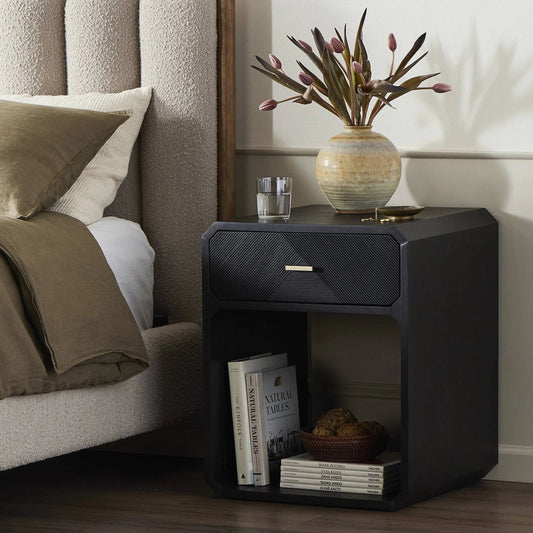 Caspian Nightstand by Four Hands. Made from ash veneer, resawn, iron in a eclectic & global style.