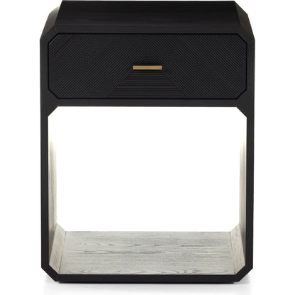 Caspian Nightstand by Four Hands. Made from ash veneer, resawn, iron in a eclectic & global style.