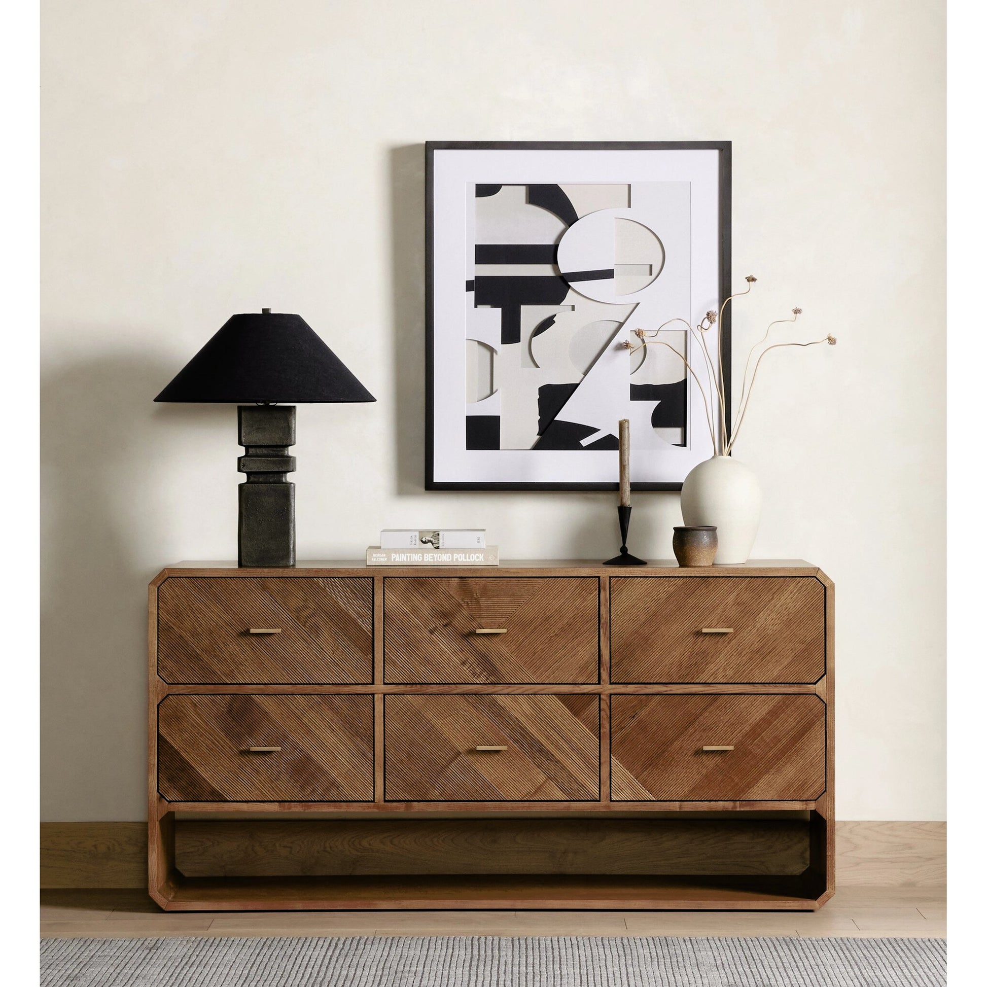 Caspian 6 Drawer Dresser by Four Hands. Made from ash veneer, resawn, iron in a eclectic & global style.