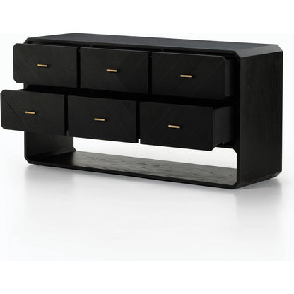 Caspian 6 Drawer Dresser by Four Hands. Made from ash veneer, resawn, iron in a eclectic & global style.