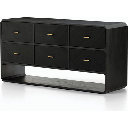 Caspian 6 Drawer Dresser by Four Hands. Made from ash veneer, resawn, iron in a eclectic & global style.