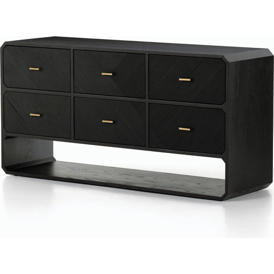 Caspian 6 Drawer Dresser by Four Hands. Made from ash veneer, resawn, iron in a eclectic & global style.