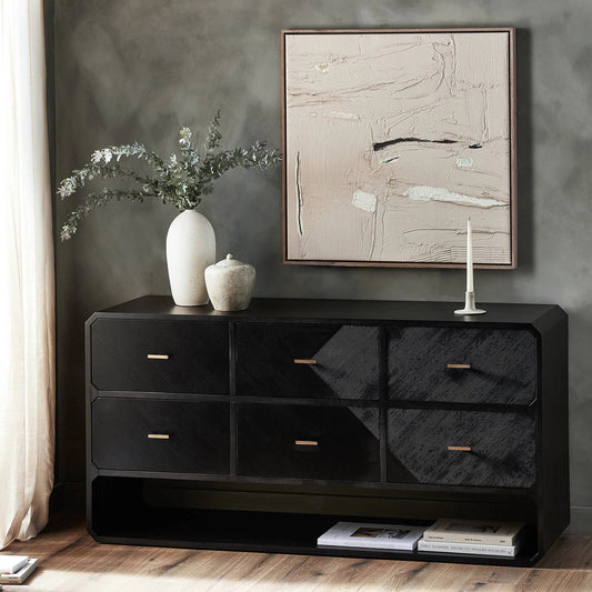 Caspian 6 Drawer Dresser by Four Hands. Made from ash veneer, resawn, iron in a eclectic & global style.