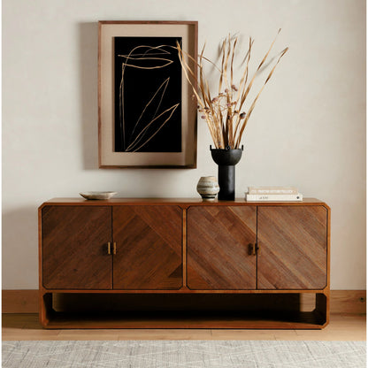 Caspian Sideboard by Four Hands. Made from ash veneer, resawn, iron in a eclectic & global style.