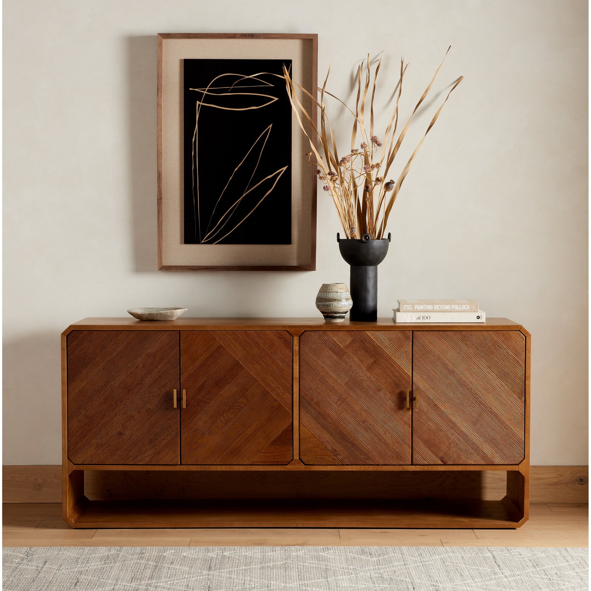 Caspian Sideboard by Four Hands. Made from ash veneer, resawn, iron in a eclectic & global style.