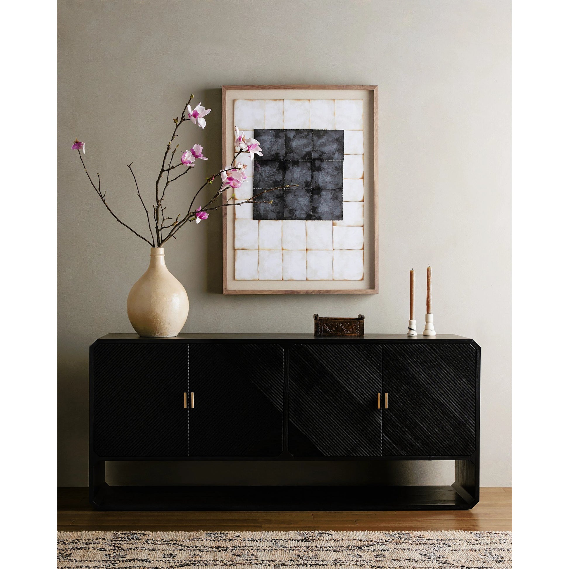 Caspian Sideboard by Four Hands. Made from ash veneer, resawn, iron in a eclectic & global style.