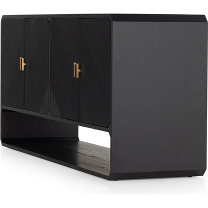 Caspian Sideboard by Four Hands. Made from ash veneer, resawn, iron in a eclectic & global style.