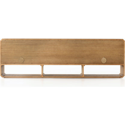 Caspian Media Console by Four Hands. Made from ash veneer, resawn, iron in a eclectic & global style.