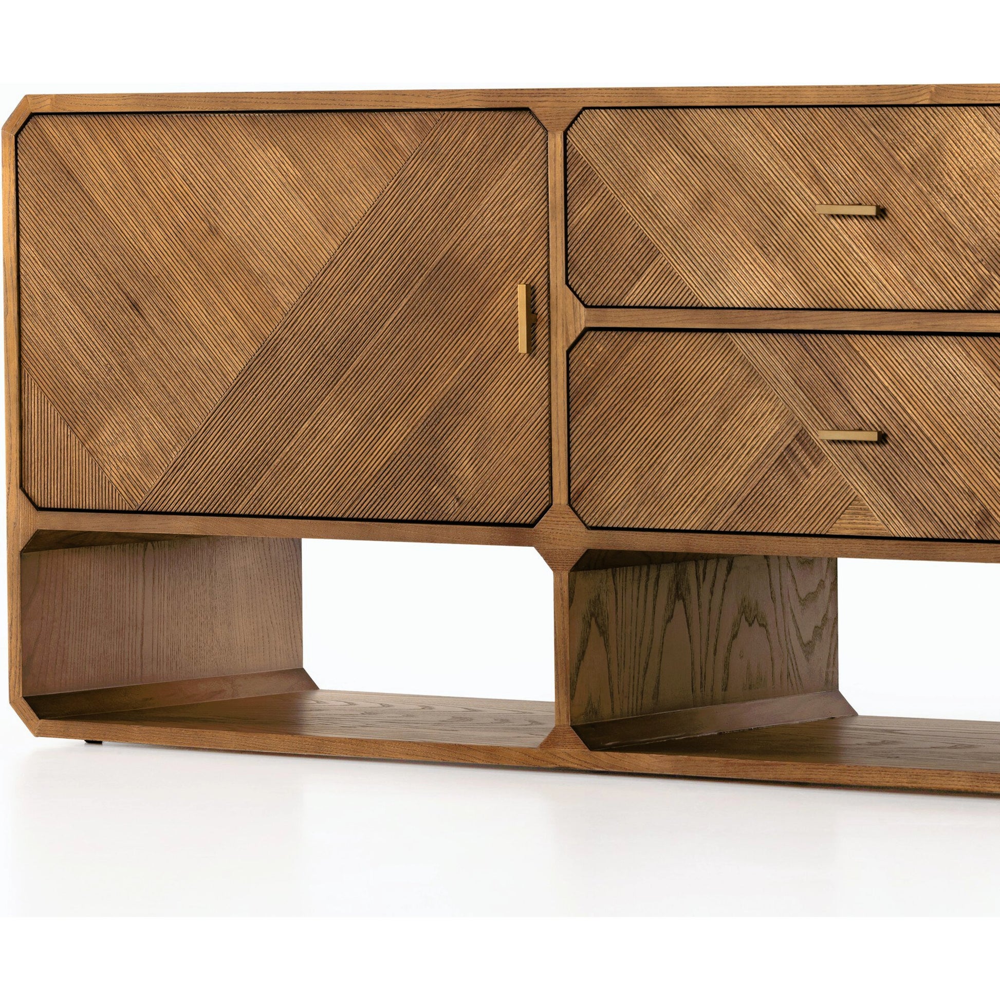 Caspian Media Console by Four Hands. Made from ash veneer, resawn, iron in a eclectic & global style.