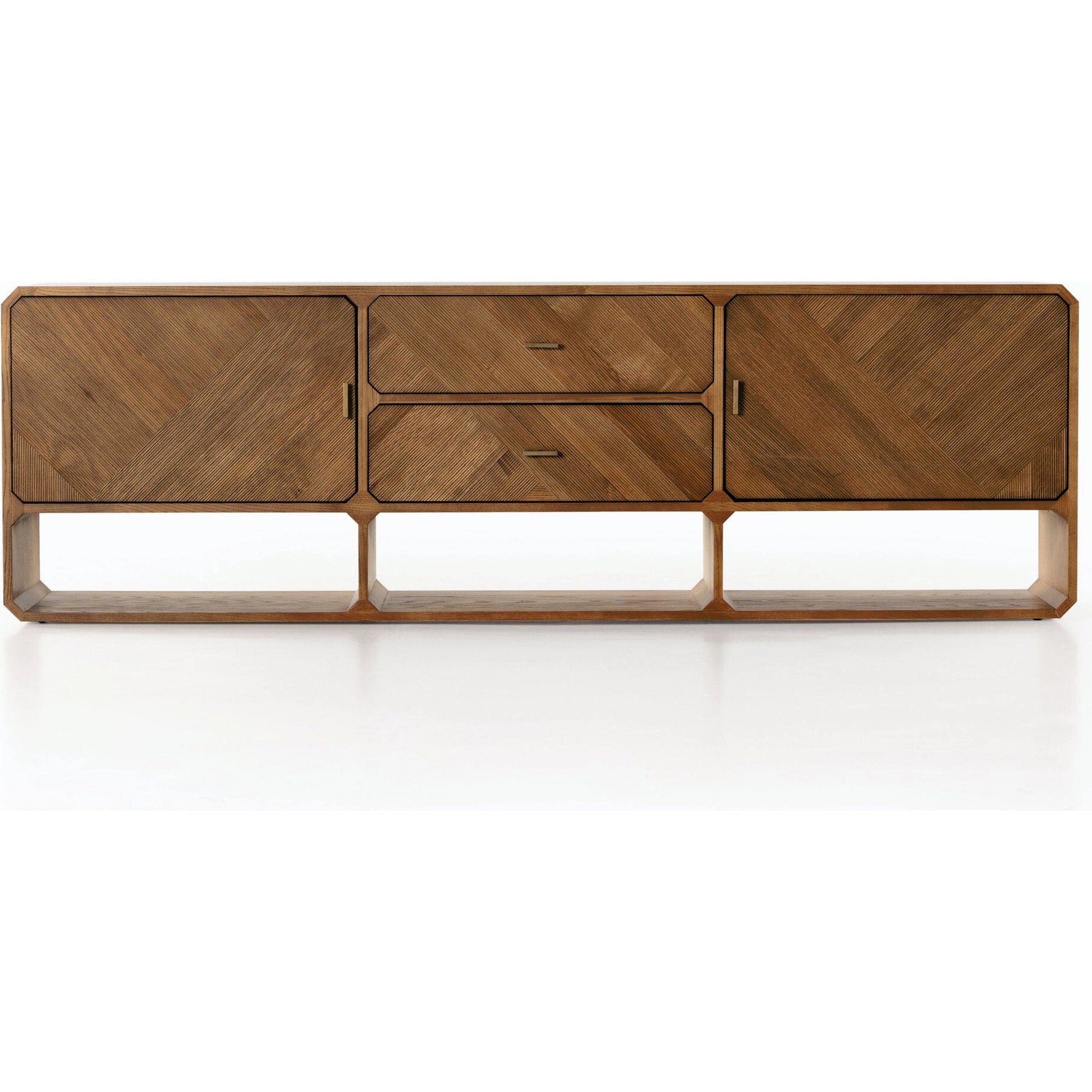 Caspian Media Console by Four Hands. Made from ash veneer, resawn, iron in a eclectic & global style.