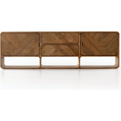 Caspian Media Console by Four Hands. Made from ash veneer, resawn, iron in a eclectic & global style.