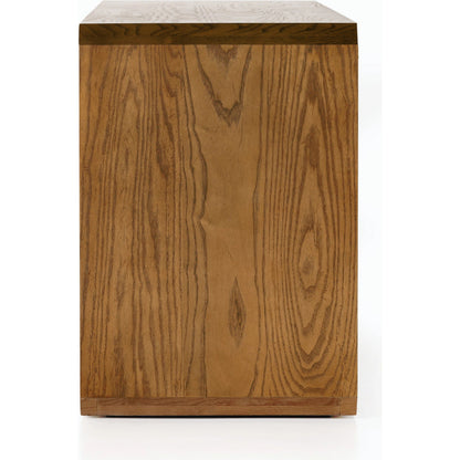 Caspian Media Console by Four Hands. Made from ash veneer, resawn, iron in a eclectic & global style.