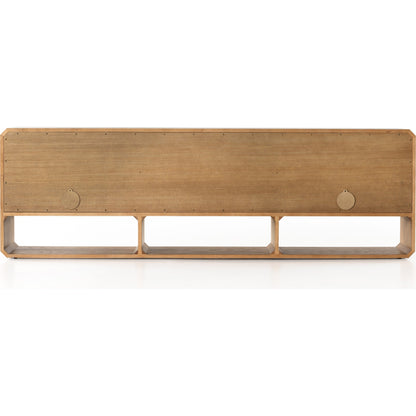 Caspian Media Console by Four Hands. Made from ash veneer, resawn, iron in a eclectic & global style.
