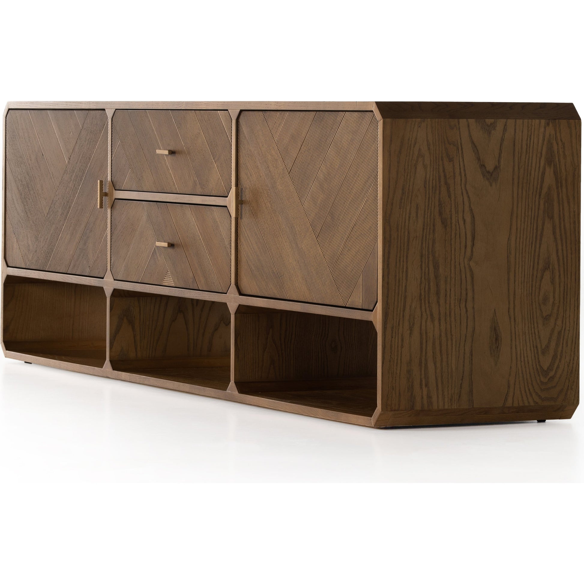 Caspian Media Console by Four Hands. Made from ash veneer, resawn, iron in a eclectic & global style.