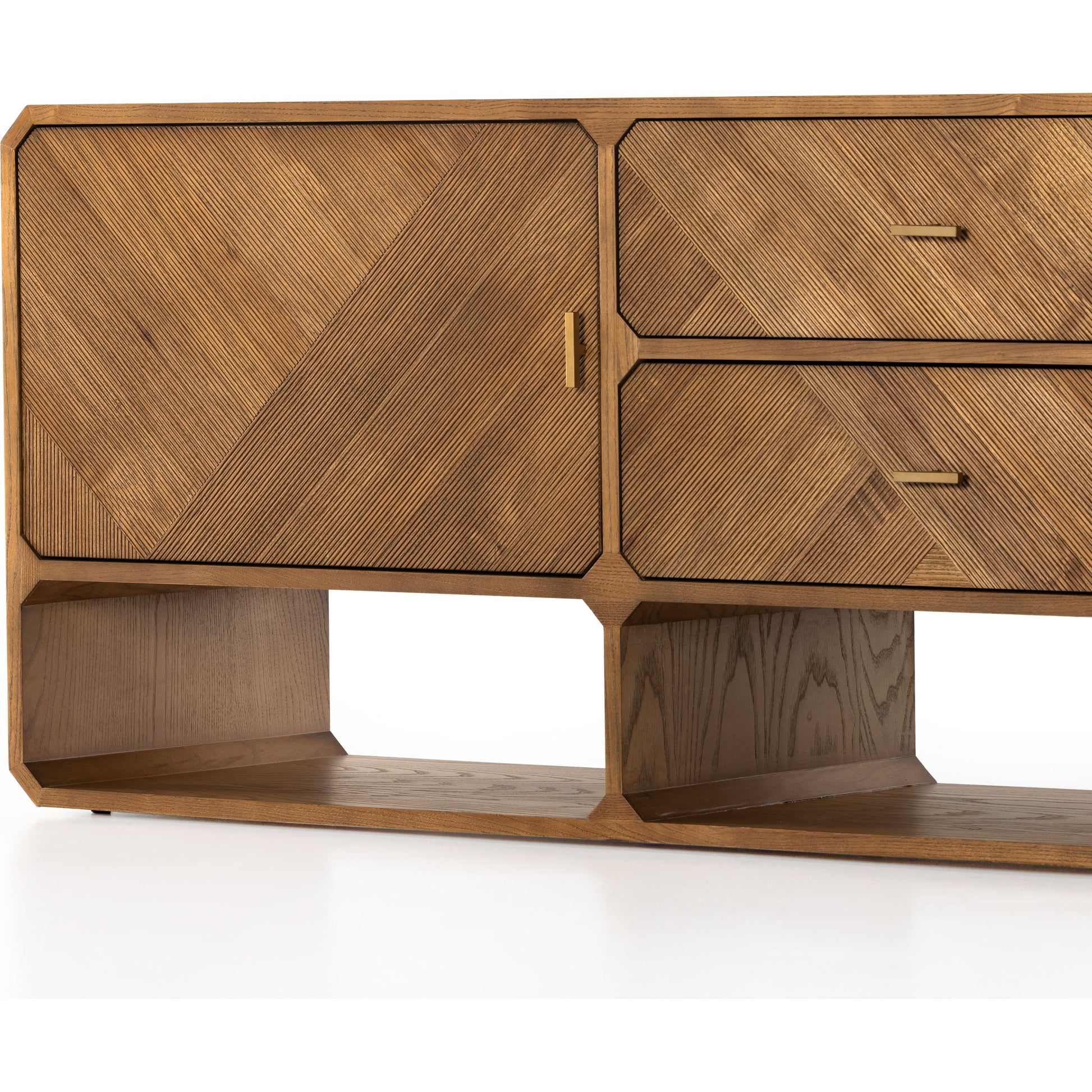 Caspian Media Console by Four Hands. Made from ash veneer, resawn, iron in a eclectic & global style.