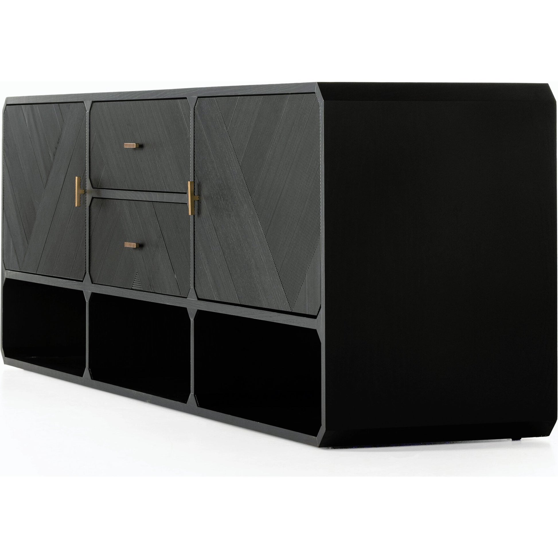 Caspian Media Console by Four Hands. Made from ash veneer, resawn, iron in a eclectic & global style.