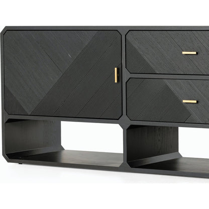 Caspian Media Console by Four Hands. Made from ash veneer, resawn, iron in a eclectic & global style.