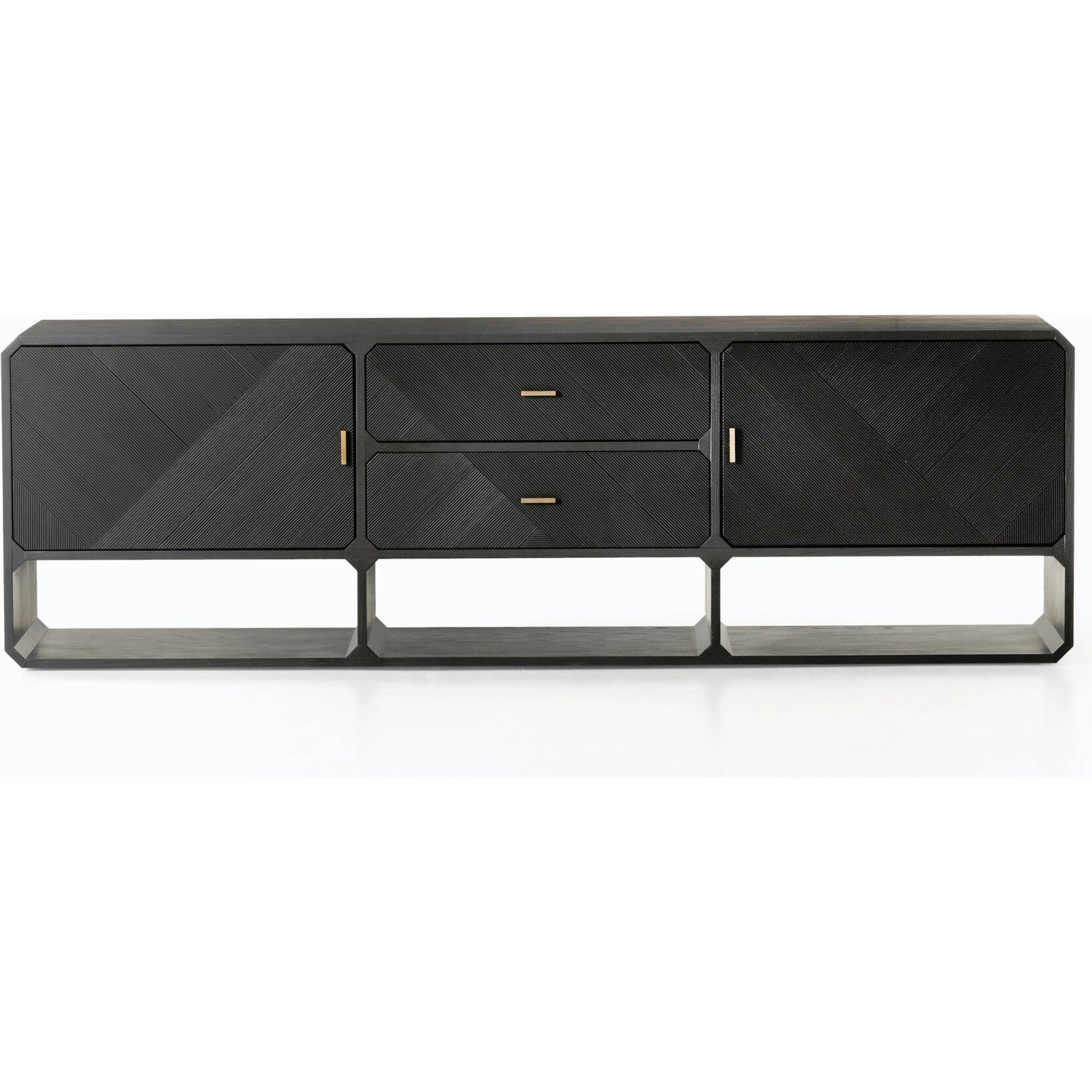 Caspian Media Console by Four Hands. Made from ash veneer, resawn, iron in a eclectic & global style.