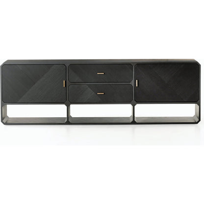 Caspian Media Console by Four Hands. Made from ash veneer, resawn, iron in a eclectic & global style.