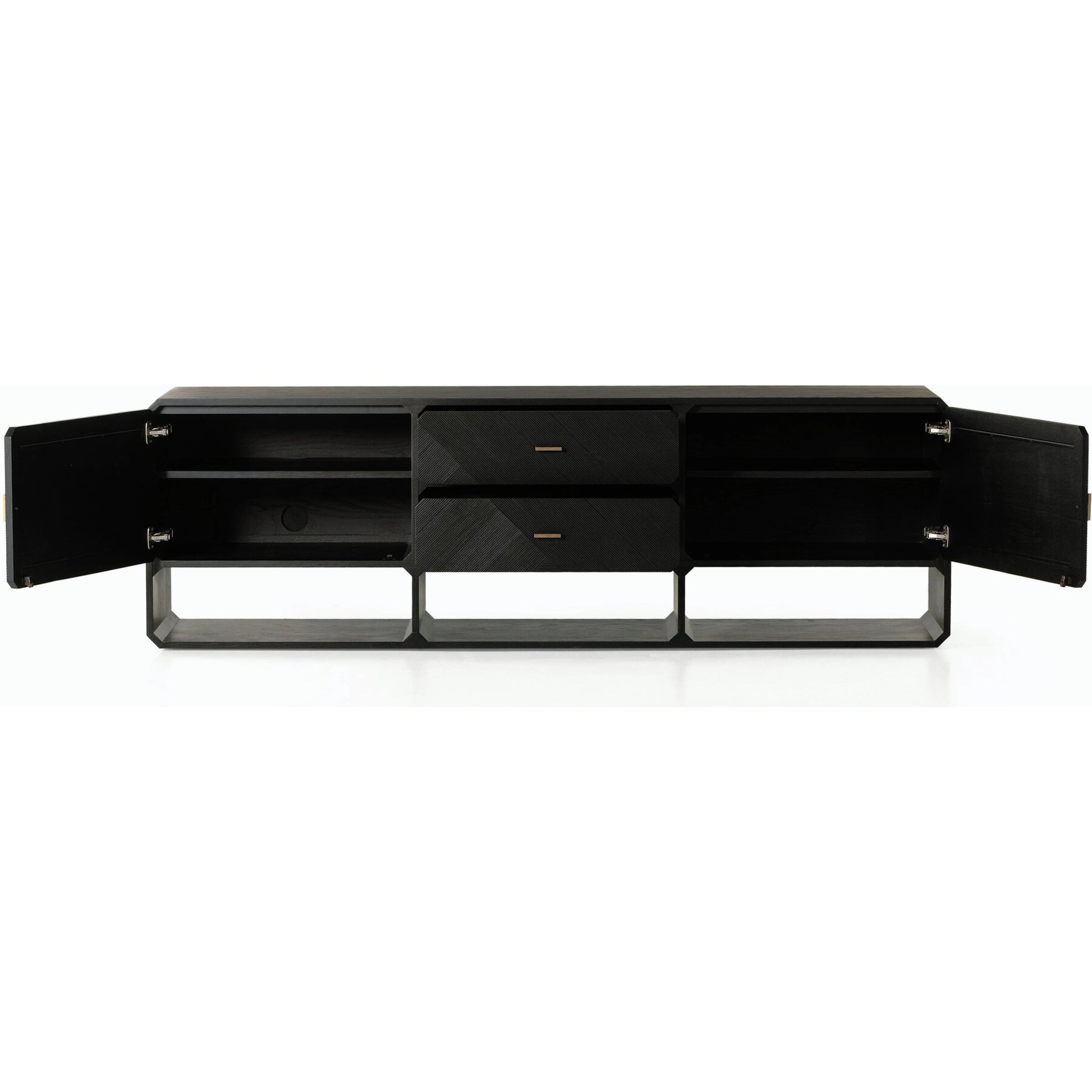 Caspian Media Console by Four Hands. Made from ash veneer, resawn, iron in a eclectic & global style.