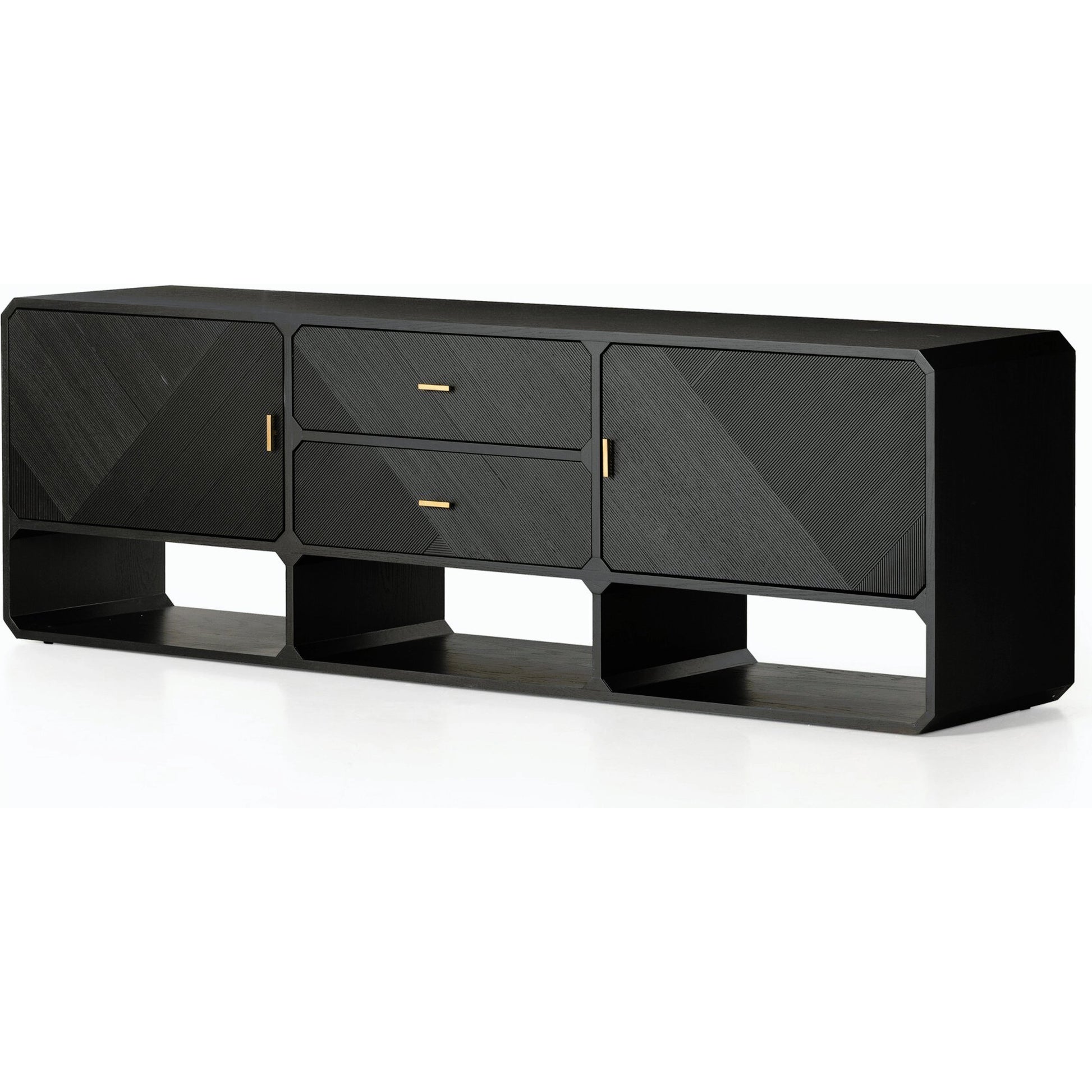 Caspian Media Console by Four Hands. Made from ash veneer, resawn, iron in a eclectic & global style.