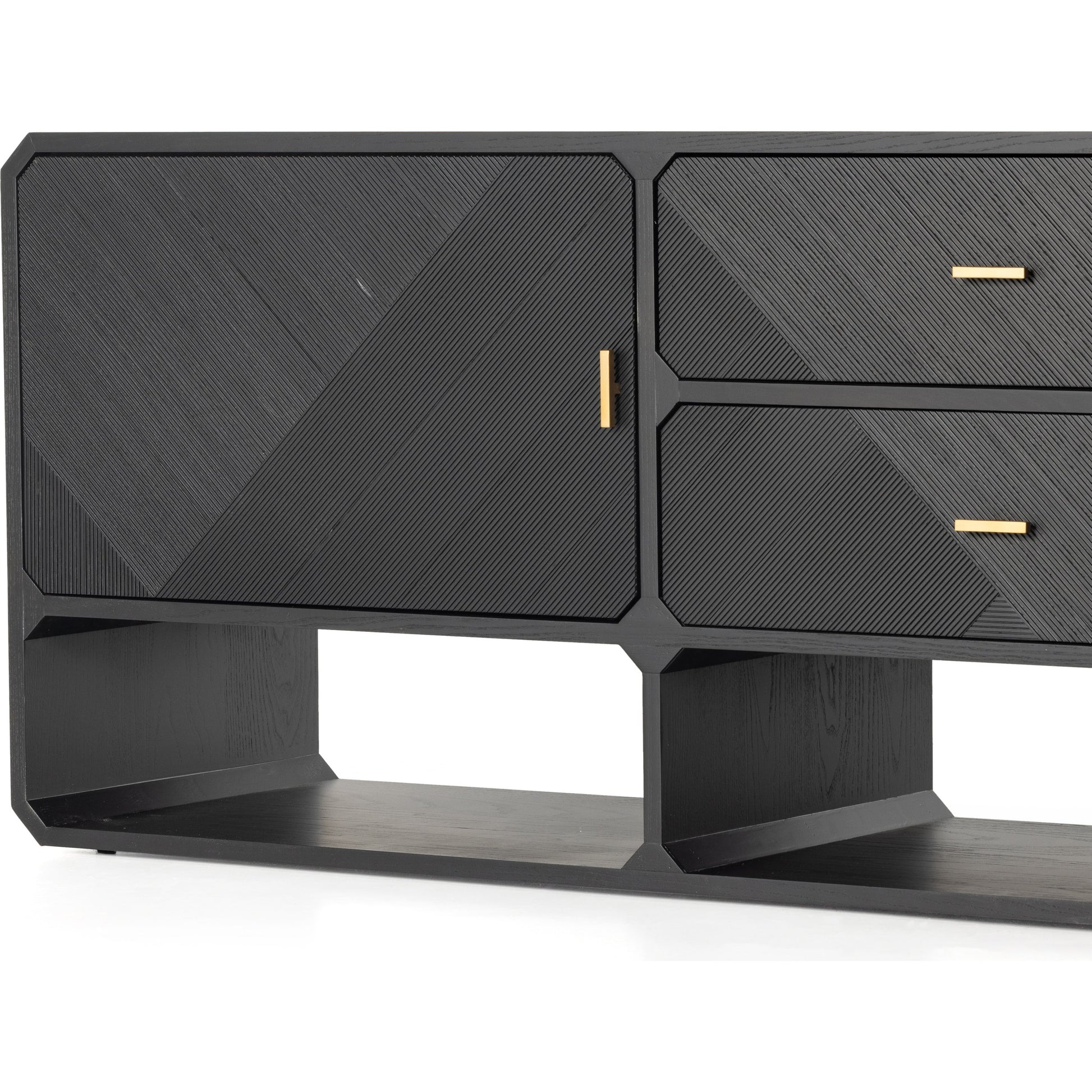 Caspian Media Console by Four Hands. Made from ash veneer, resawn, iron in a eclectic & global style.