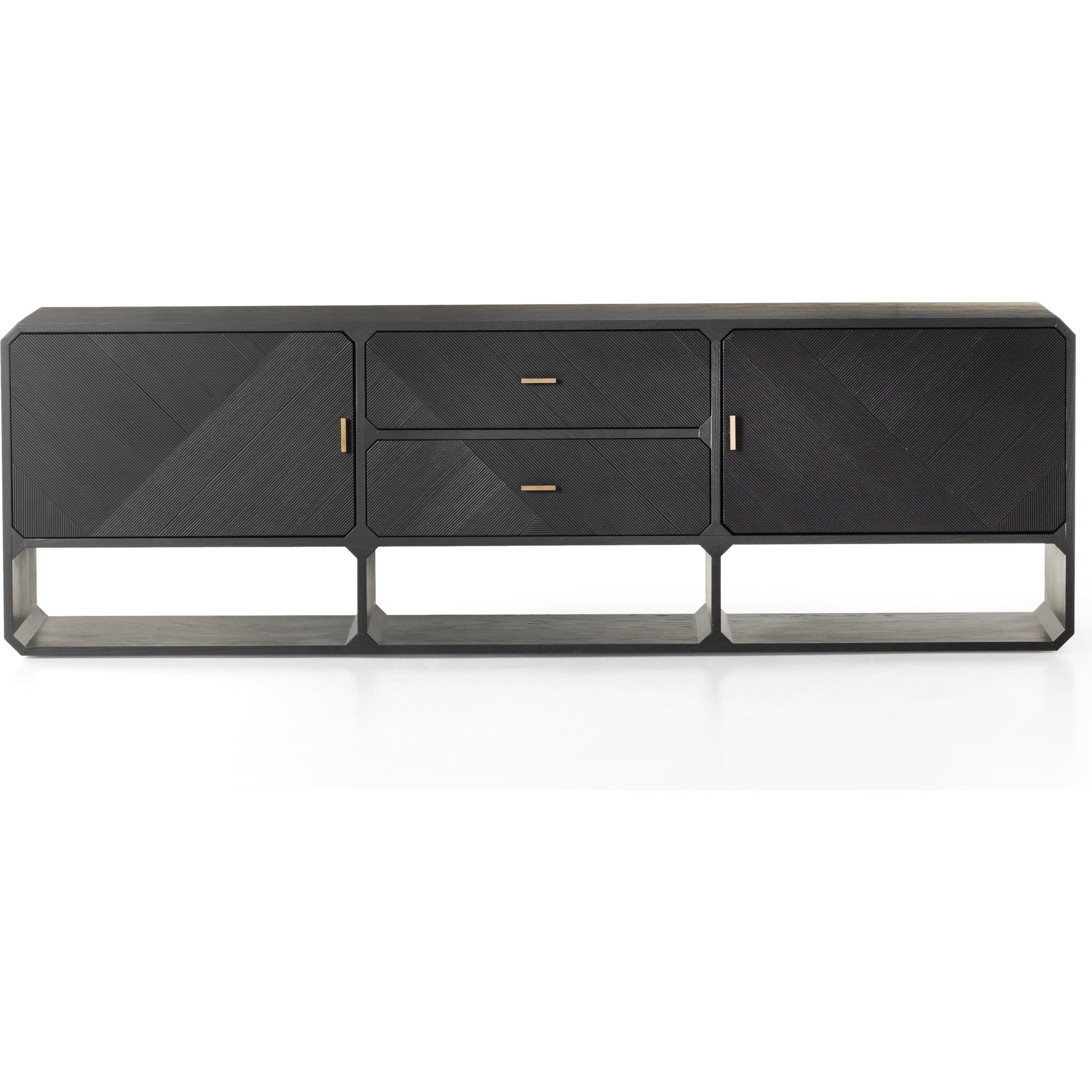 Caspian Media Console by Four Hands. Made from ash veneer, resawn, iron in a eclectic & global style.