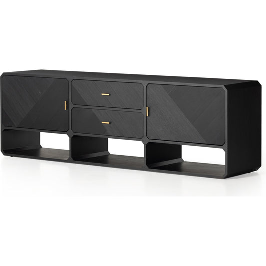 Caspian Media Console by Four Hands. Made from ash veneer, resawn, iron in a eclectic & global style.