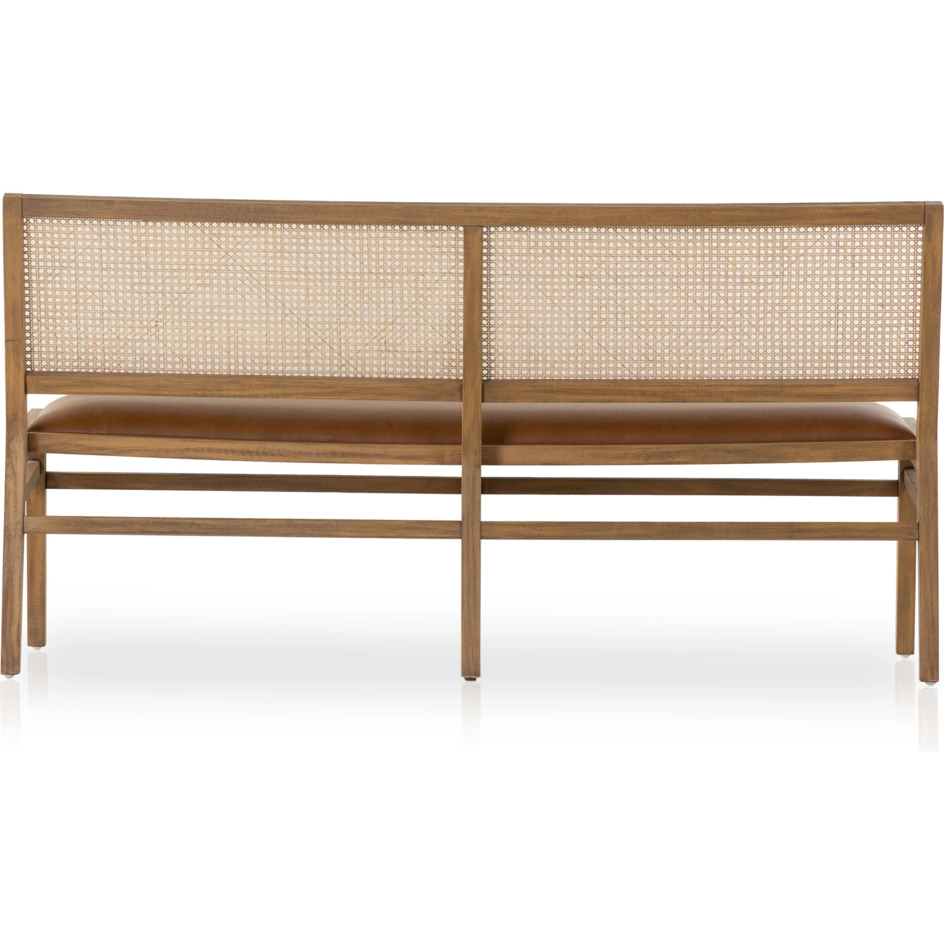 Sage Dining Bench by Four Hands in sierra butterscotch. Made from faux leather, solid beech, cane in a modern style.