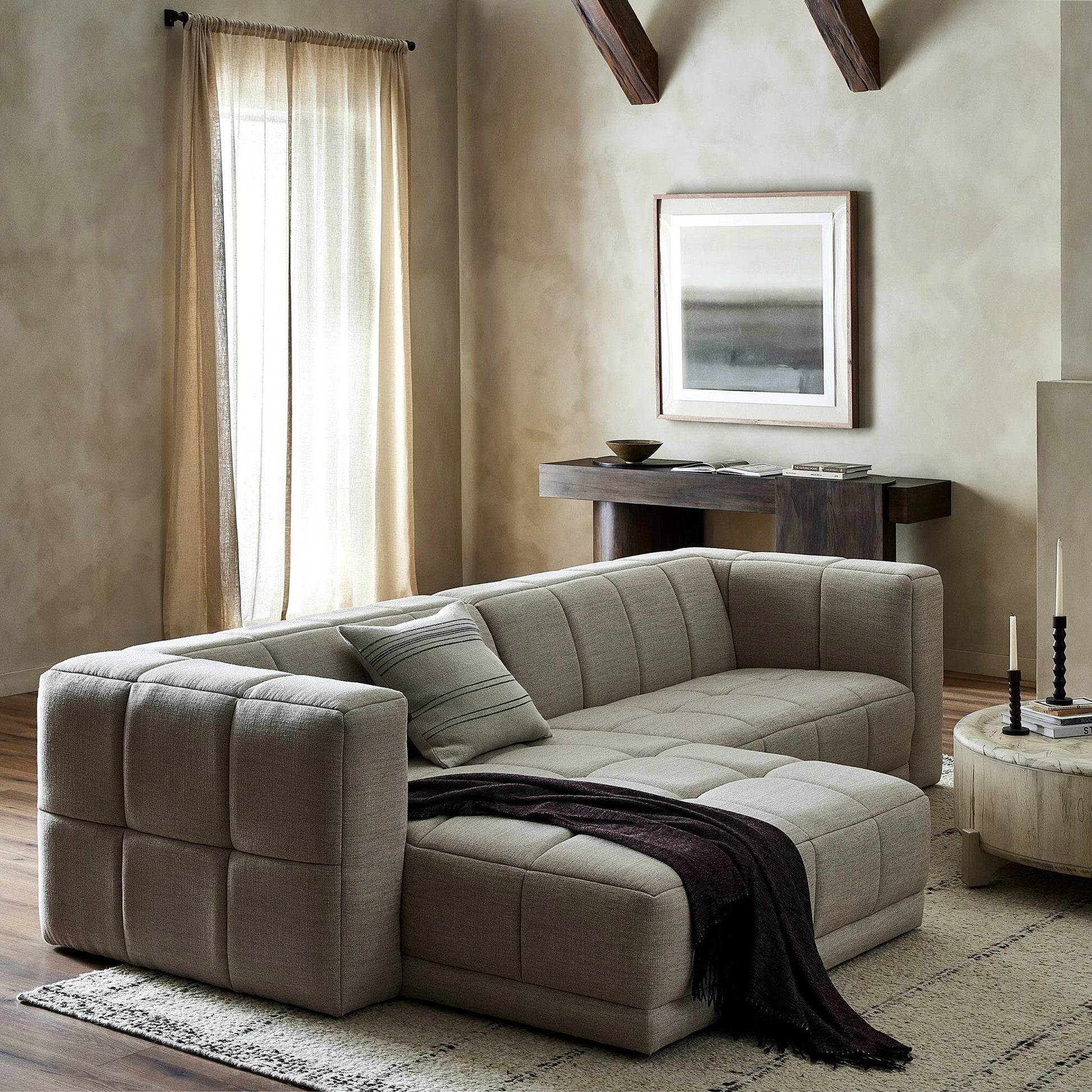 Tavi 2-Piece Sectional by Four Hands in fiqa boucle natural. Made from 100% polyester, poplar plywood in a modern style.