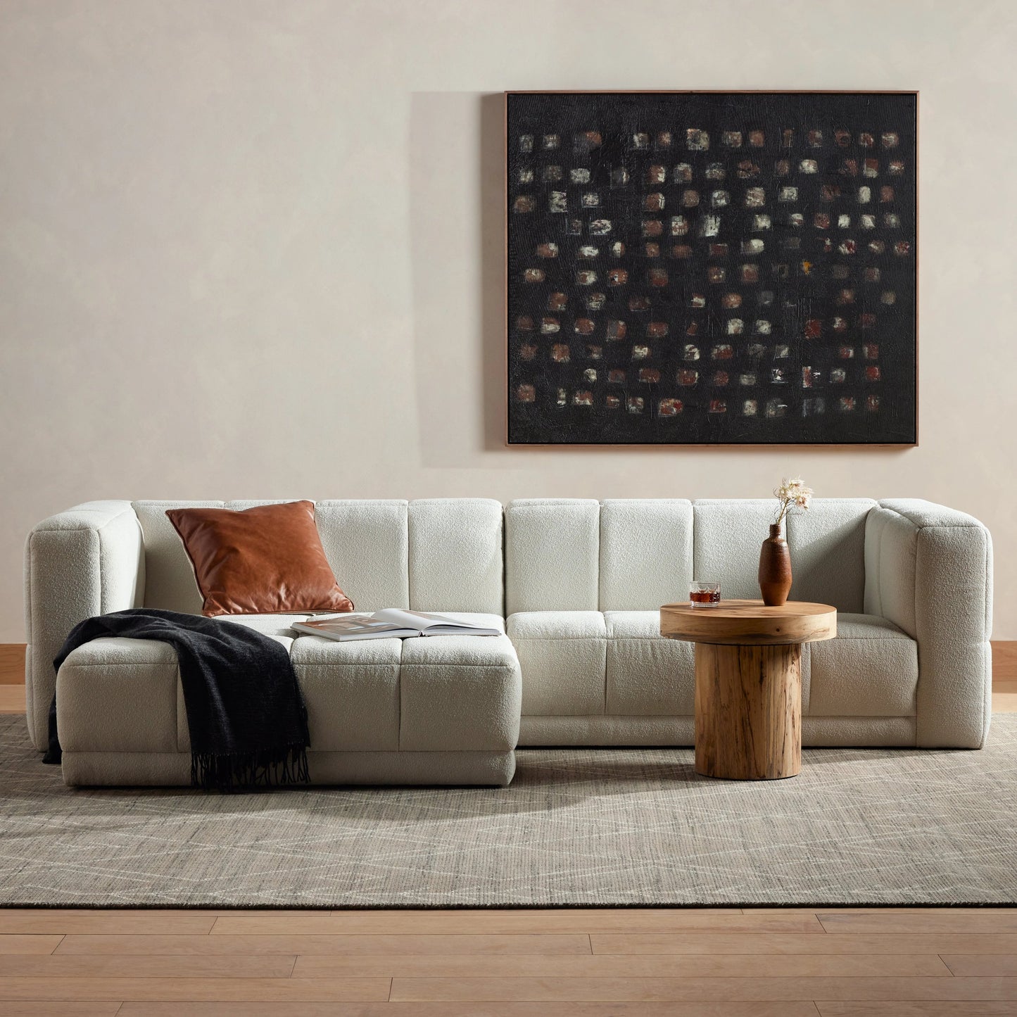 024 SI-1980729 | Lifestyle | Tavi 2-Piece Sectional by Four Hands in fiqa boucle natural. Made from 100% polyester, poplar plywood in a modern style.