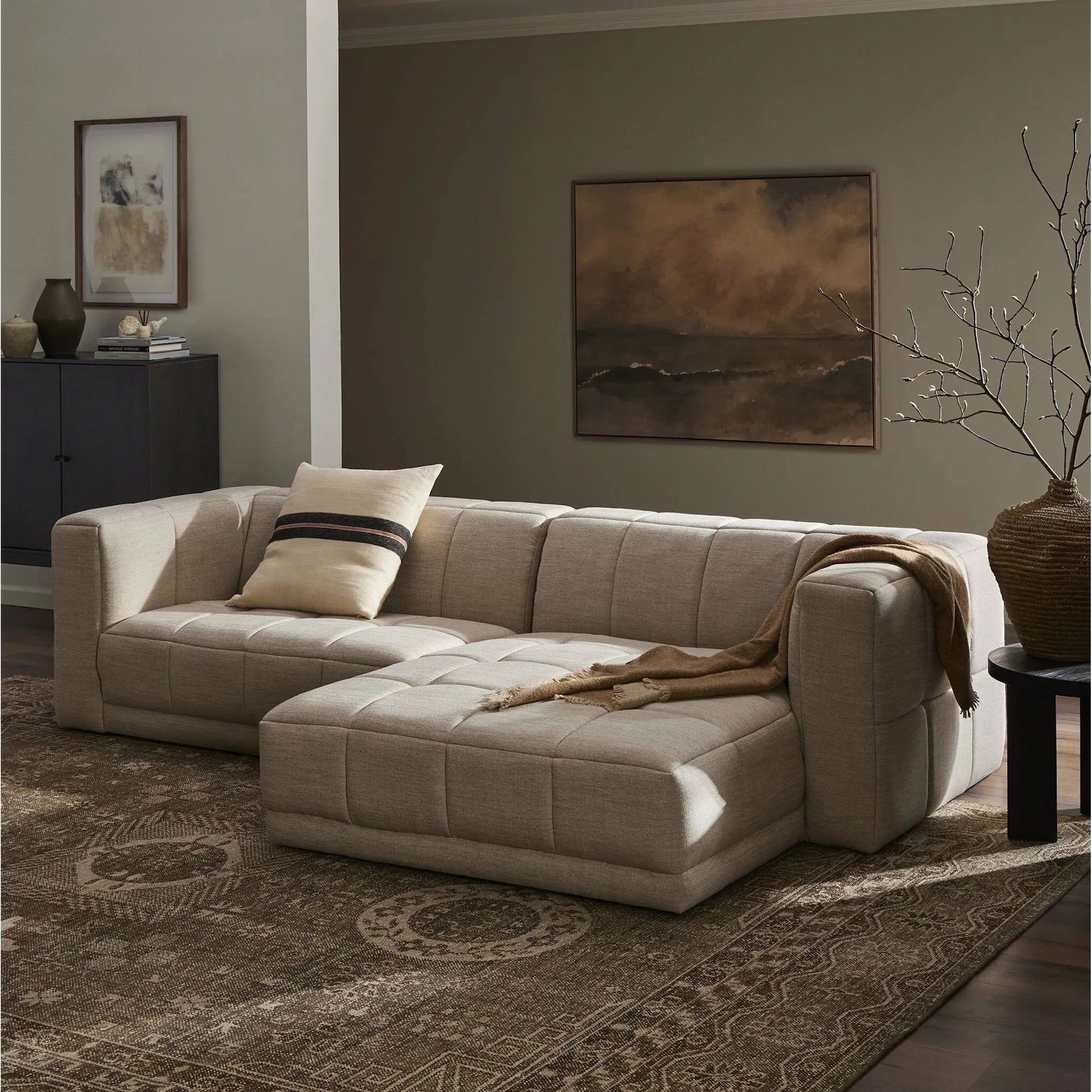 Tavi 2-Piece Sectional by Four Hands in fiqa boucle natural. Made from 100% polyester, poplar plywood in a modern style.