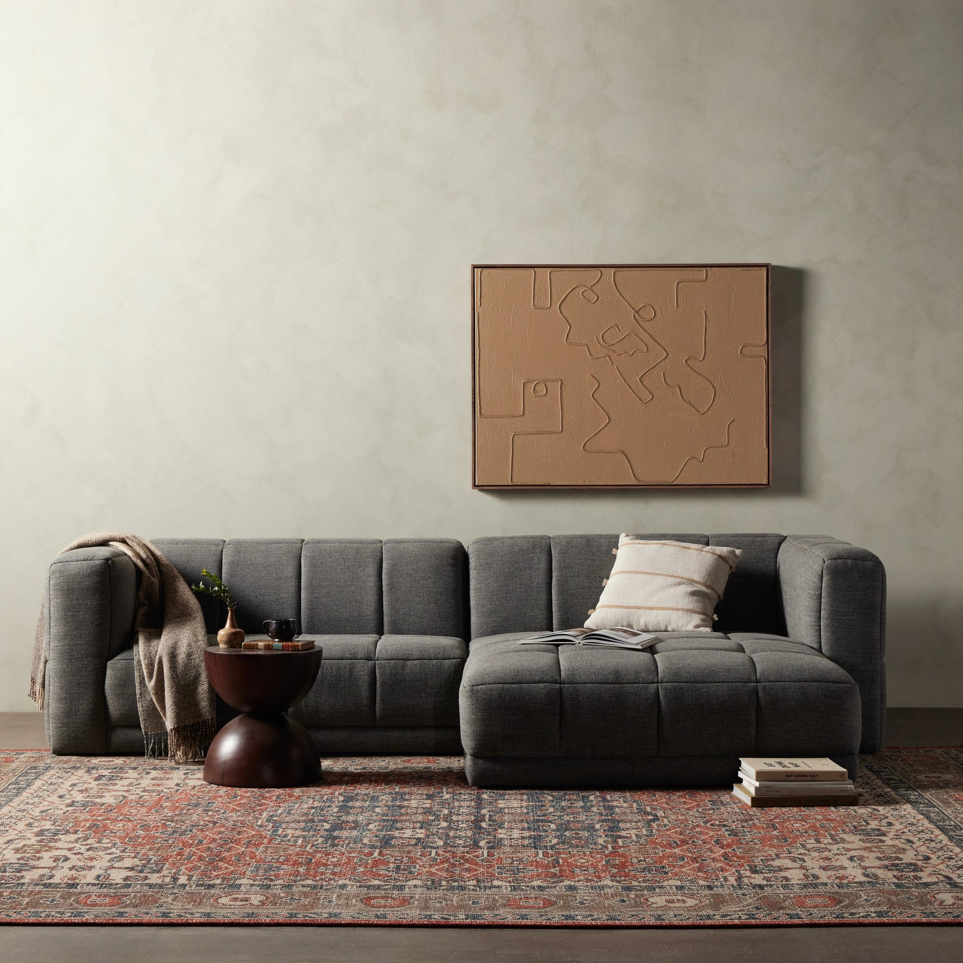 Tavi 2-Piece Sectional by Four Hands in fiqa boucle natural. Made from 100% polyester, poplar plywood in a modern style.