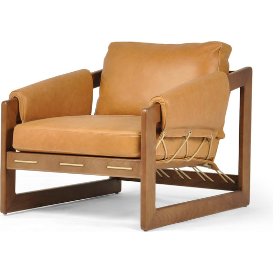 Dustin Chair by Four Hands in palermo cognac and umber ash. Made from top grain leather, solid ash, 100% polyester in a modern style.