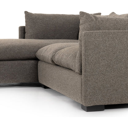 Westwood 112" 2-Piece Sectional by Four Hands in bennett charcoal. Made from 100% polyester, solid banak, solid pine in a transitional style.