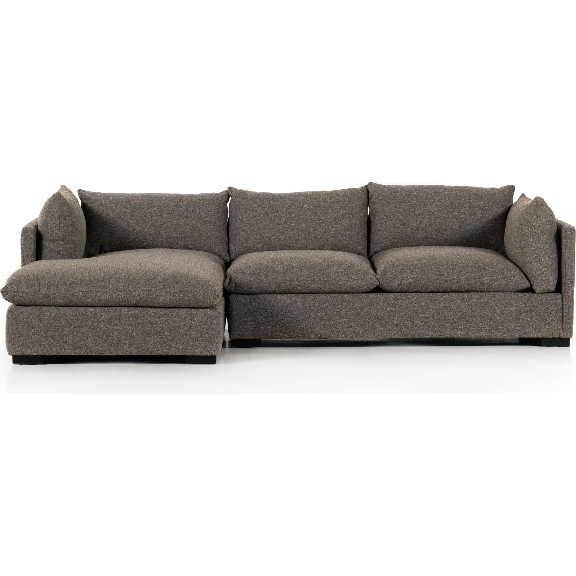 Westwood 112" 2-Piece Sectional by Four Hands in bennett charcoal. Made from 100% polyester, solid banak, solid pine in a transitional style.