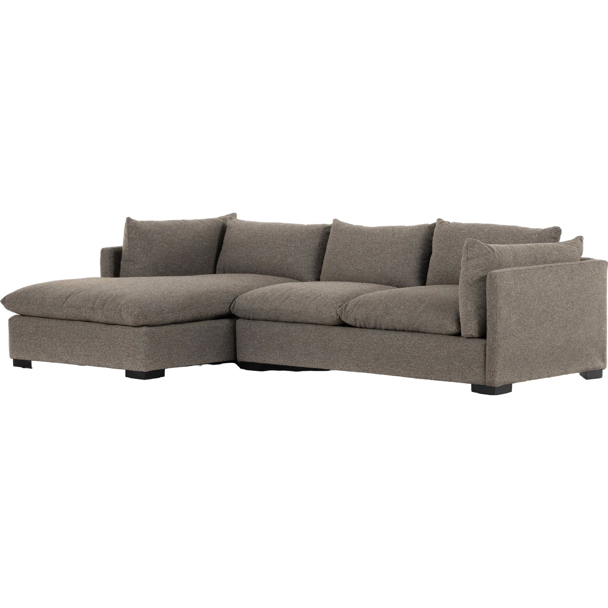 Westwood 112" 2-Piece Sectional by Four Hands in bennett charcoal. Made from 100% polyester, solid banak, solid pine in a transitional style.