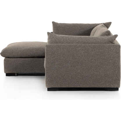Westwood 112" 2-Piece Sectional by Four Hands in bennett charcoal. Made from 100% polyester, solid banak, solid pine in a transitional style.
