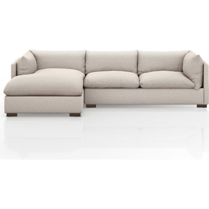 Westwood 112" 2-Piece Sectional by Four Hands in bennett charcoal. Made from 100% polyester, solid banak, solid pine in a transitional style.