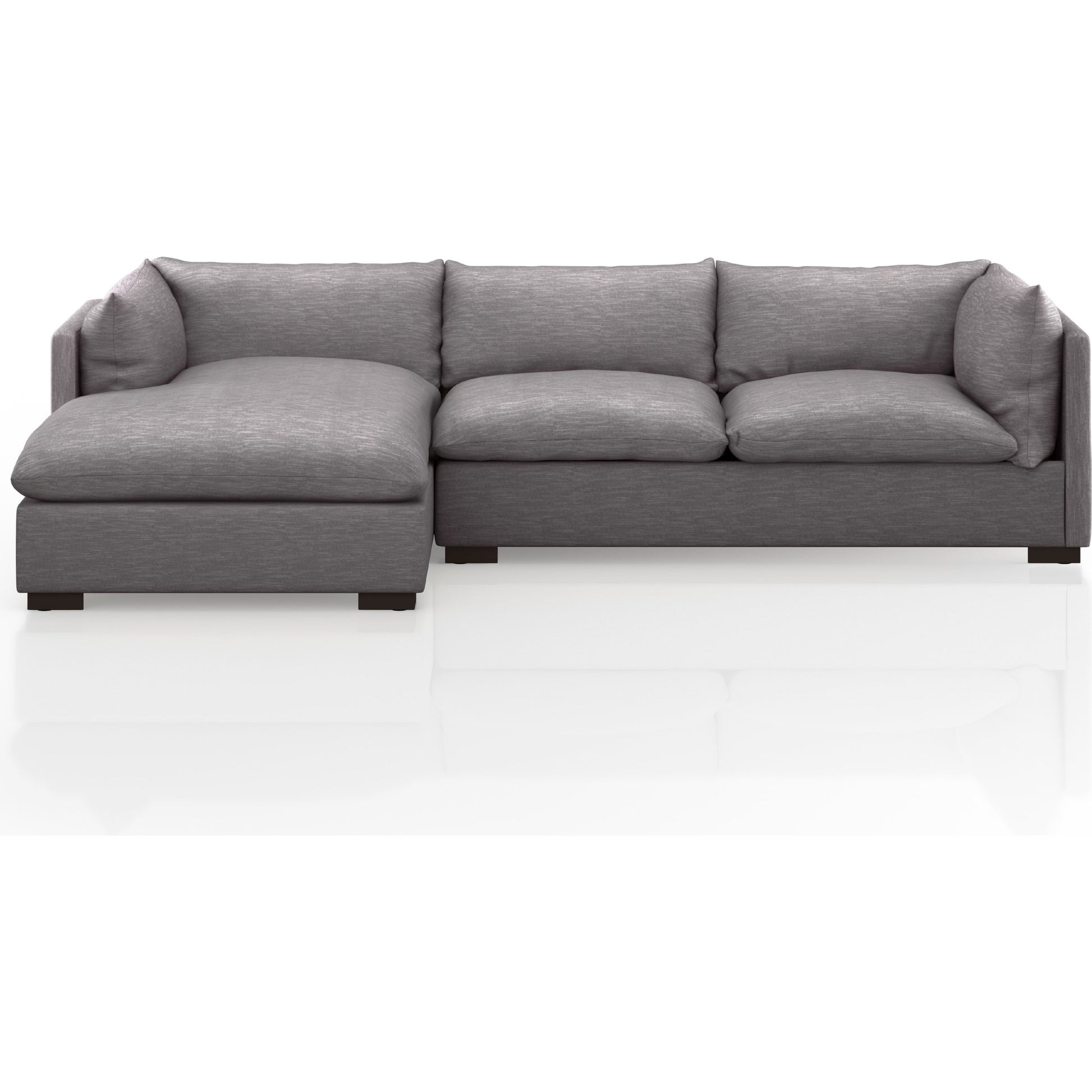 Westwood 112" 2-Piece Sectional by Four Hands in bennett charcoal. Made from 100% polyester, solid banak, solid pine in a transitional style.