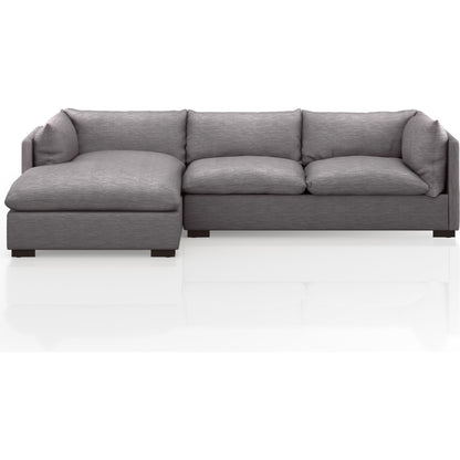 Westwood 112" 2-Piece Sectional by Four Hands in bennett charcoal. Made from 100% polyester, solid banak, solid pine in a transitional style.