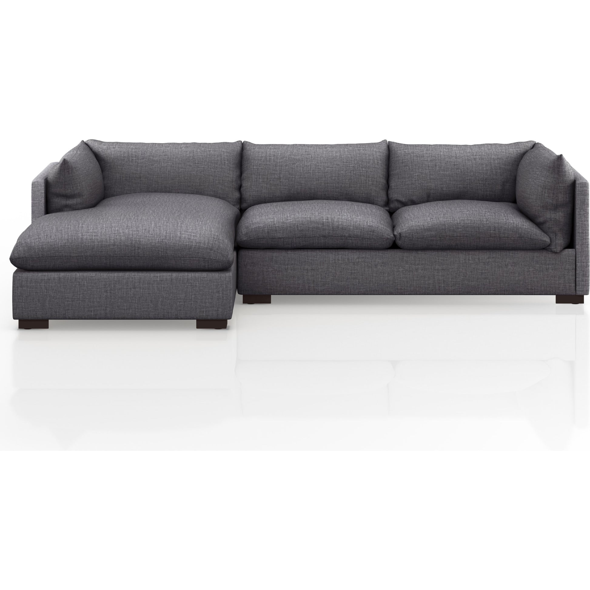 Westwood 112" 2-Piece Sectional by Four Hands in bennett charcoal. Made from 100% polyester, solid banak, solid pine in a transitional style.