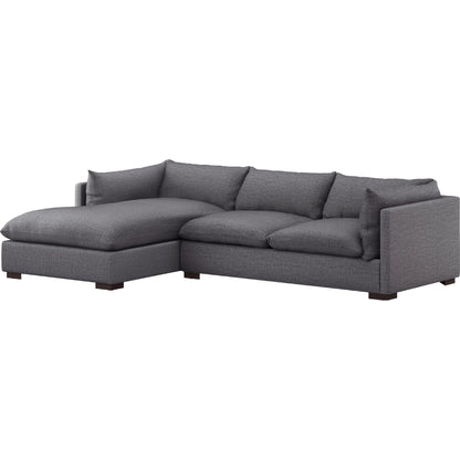 Westwood 112" 2-Piece Sectional by Four Hands in bennett charcoal. Made from 100% polyester, solid banak, solid pine in a transitional style.