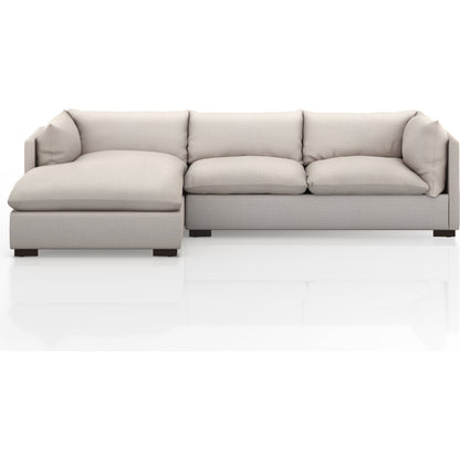 Westwood 112" 2-Piece Sectional by Four Hands in bennett charcoal. Made from 100% polyester, solid banak, solid pine in a transitional style.