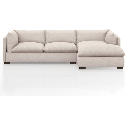 Westwood 112" 2-Piece Sectional by Four Hands in bennett charcoal. Made from 100% polyester, solid banak, solid pine in a transitional style.
