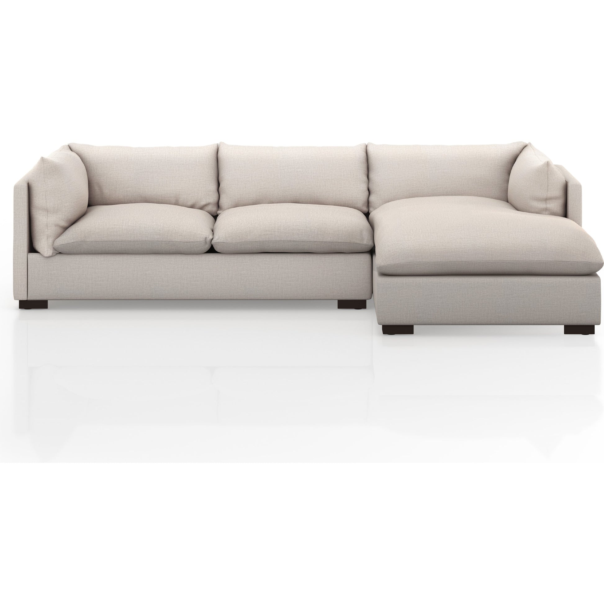 Westwood 112" 2-Piece Sectional by Four Hands in bennett charcoal. Made from 100% polyester, solid banak, solid pine in a transitional style.